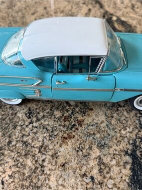 1958 Chevy impala Turquoise and White Die-Cast Classic Car Home Accent